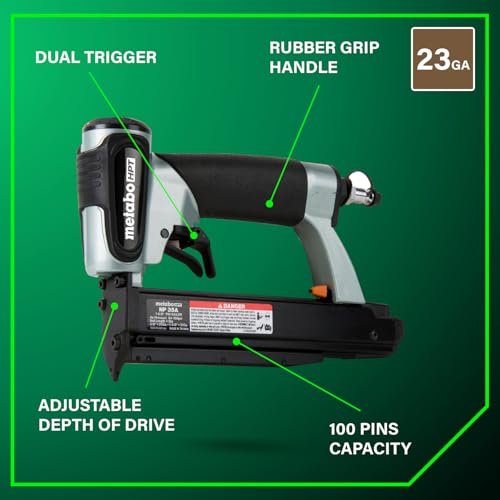 Metabo HPT مسدس دبابيس متابو HPT، دبابيس هوائية مفضلة للمحترفين للأثاث، الزخرفة، والحرف، يصنع ثقوب غير مرئية، أداة خفيفة الوزن 2.0 رطل، 23 قياس، دبابيس ميكرو بدون رأس من 5/8" إلى 1-3/8"، NP35A - Image 4