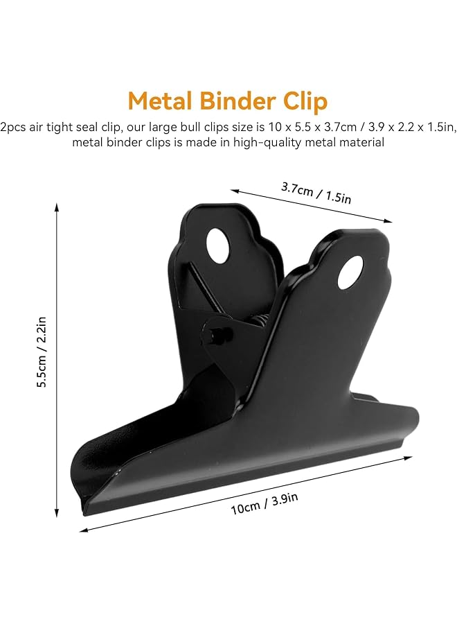 erorex 2Pcs Square Clip Large Bull Clip Long Bulldog Clip Stainless Steel Ticket Holder Drawing Board Holder Thickened Metal Flipchart For Office Kitchen And Drawing Board Black - Image 2