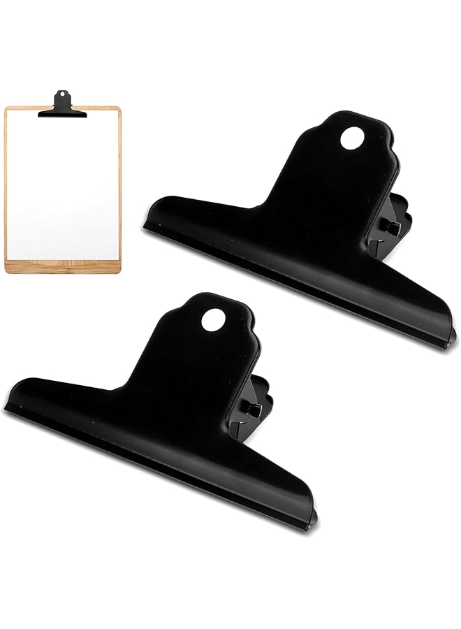 erorex 2Pcs Square Clip Large Bull Clip Long Bulldog Clip Stainless Steel Ticket Holder Drawing Board Holder Thickened Metal Flipchart For Office Kitchen And Drawing Board Black - Image 1