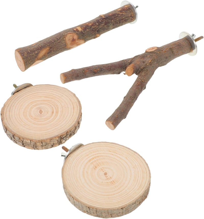 Wood Parrot Perch Stand 4pcs Set Multi-Branch Natural Wood Perches and Claw Grinding Sticks for Birdcage Accessories Suitable for Parrots and Small Birds - Image 1