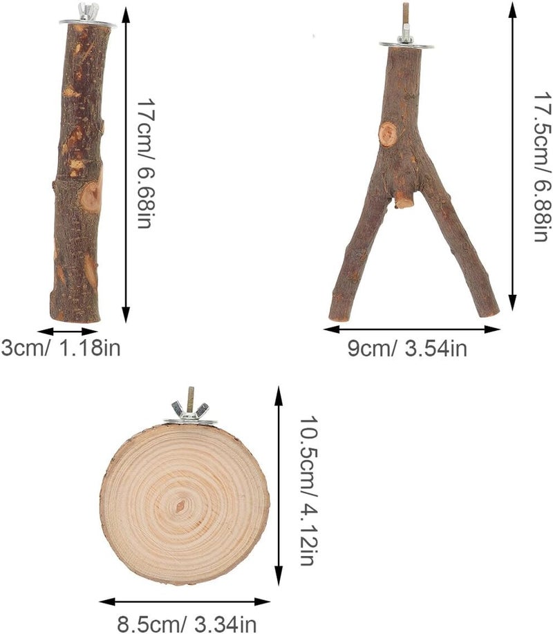 Wood Parrot Perch Stand 4pcs Set Multi-Branch Natural Wood Perches and Claw Grinding Sticks for Birdcage Accessories Suitable for Parrots and Small Birds - Image 2