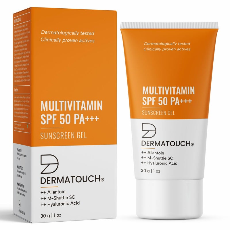 DERMATOUCH Multivitamin Spf 50 Pa Sunscreen Gel For All Skin Types  UvaUvb Protection Zero White Cast  Unisex  30G - Image 1
