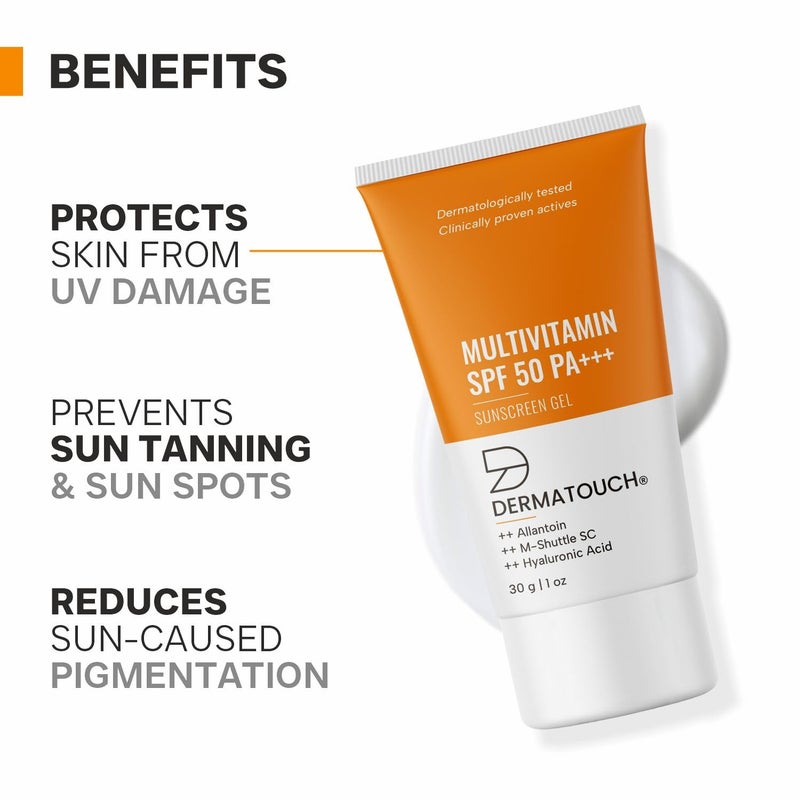 DERMATOUCH Multivitamin Spf 50 Pa Sunscreen Gel For All Skin Types  UvaUvb Protection Zero White Cast  Unisex  30G - Image 2