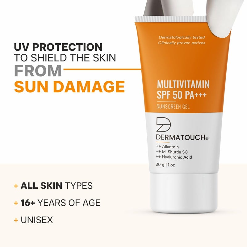DERMATOUCH Multivitamin Spf 50 Pa Sunscreen Gel For All Skin Types  UvaUvb Protection Zero White Cast  Unisex  30G - Image 5