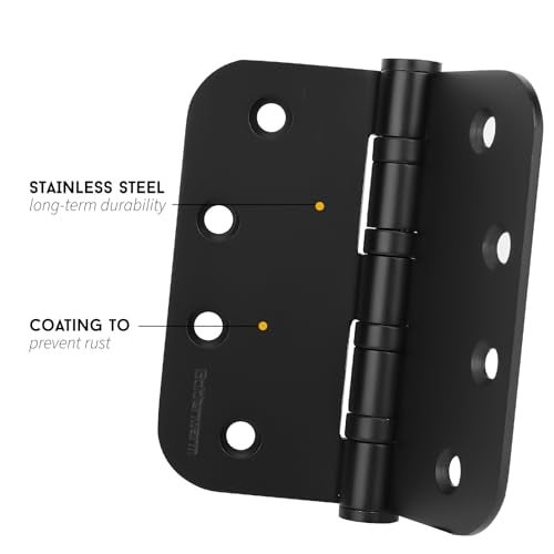 goldenwarm 3 Pack 4'' Black Ball Bearing Door Hinges – Heavy Duty Stainless Steel Hinges for Interior & Exterior Doors, 5/8'' Radius Corners - Image 3