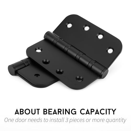 goldenwarm 3 Pack 4'' Black Ball Bearing Door Hinges – Heavy Duty Stainless Steel Hinges for Interior & Exterior Doors, 5/8'' Radius Corners - Image 5