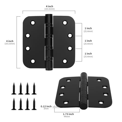 goldenwarm 3 Pack 4'' Black Ball Bearing Door Hinges – Heavy Duty Stainless Steel Hinges for Interior & Exterior Doors, 5/8'' Radius Corners - Image 2