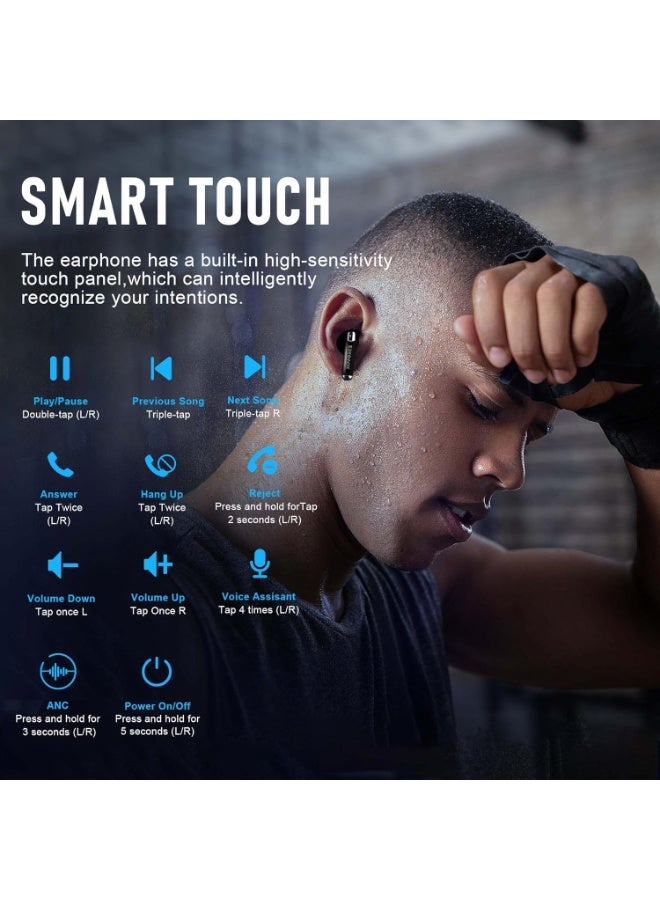 ZIPFORCE True Wireless Earbuds, Fully In-Ear Bluetooth 5.3 Headphones 4-Mics ANC ENC Clear Call, Bluetooth Earbuds Touch Control 40 Playtime, IPX6 Waterproof TWS, Light-Weight Earphones, Black - Image 4