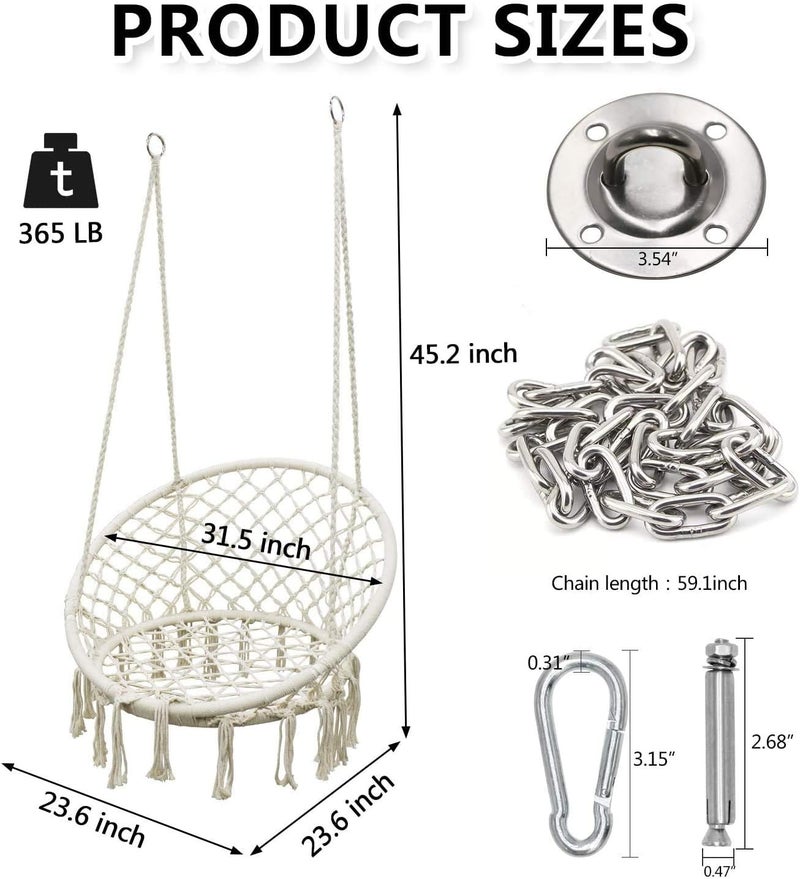 DD TK Patio Large Hammock Chair Macrame Swing Chair with Cushion and Hanging Hardware Kits,Knitted Mesh Rope Swing Chair for Indoor,Outdoor,Home,Bedroom,Patio,Yard,Deck,Garden - Image 2