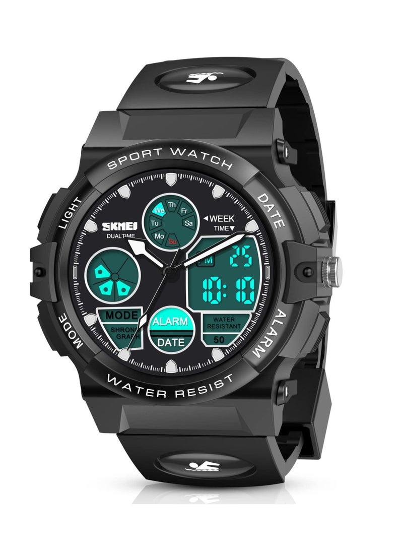 KASTWAVE Kids Watch, Unisex Kids Watch for 3 to 15 Year Old Boys, Digital Sport Outdoor Multifunctional Chronograph LED 50 M Waterproof Alarm Calendar Analog Watch for Children with Silicone Band, Kids Gift - Image 1