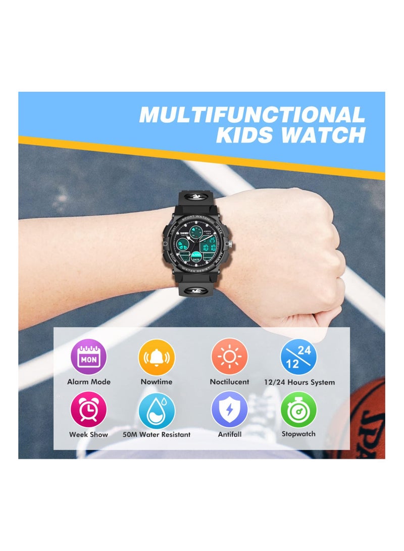 KASTWAVE Kids Watch, Unisex Kids Watch for 3 to 15 Year Old Boys, Digital Sport Outdoor Multifunctional Chronograph LED 50 M Waterproof Alarm Calendar Analog Watch for Children with Silicone Band, Kids Gift - Image 2