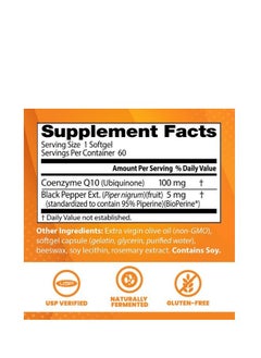 Doctor's Best High Absorption Coq10 With Bioperine, Gluten Free Naturally Fermented, 100 Mg, 60 Softgels  - Image 2