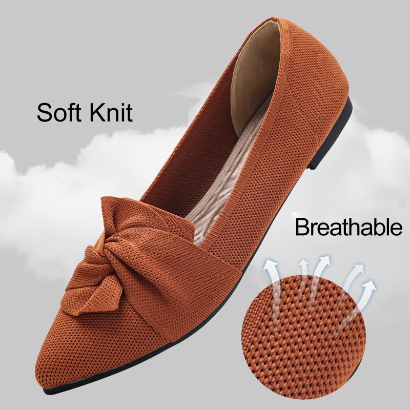 HIULYCENCE Fall Flat Shoes Women Pointed Toe Ballet Flats with Bow Comfortable Knit Dressy Flats Brown US8.5 - Image 5