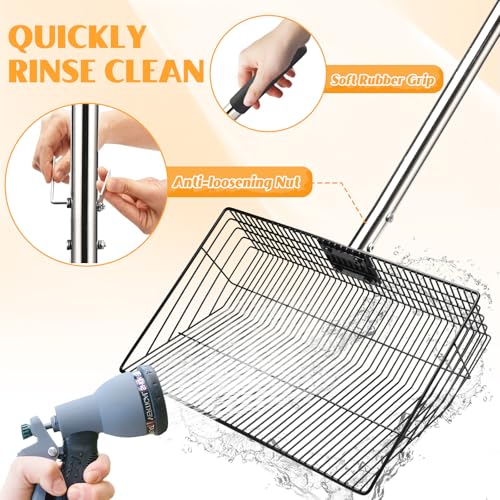 CAROD 15"-Large Thickened Chicken Poop Scooper, 24 to 68" Adjustable Chicken Coop Scoop for Poop with Stainless Steel Handle, Litter Scooper Sifting Shovel Chicken Coop Accessories - Image 4