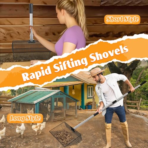 CAROD 15"-Large Thickened Chicken Poop Scooper, 24 to 68" Adjustable Chicken Coop Scoop for Poop with Stainless Steel Handle, Litter Scooper Sifting Shovel Chicken Coop Accessories - Image 5