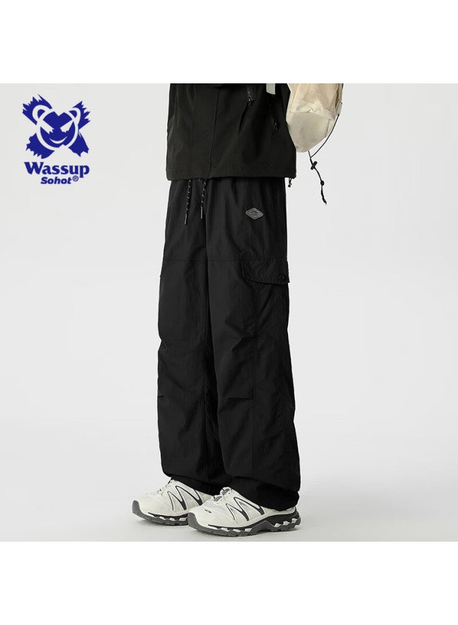 Wassup Sohot Casual Pants For Men, Spring And Autumn Cargo Pants, Straight-leg Outdoor Sports Trousers For Men, Black, Size M - Image 1