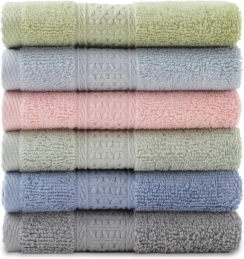 QAJ 6 Pack 100% Cotton Washcloths Set, Highly Absorbent and Soft Feel Fingertip Towels, 13 x 13 in Quick Dry Face Cloths - Image 1