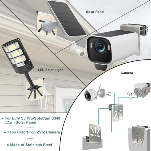 OWOKISO Gutter Mount for Eufy Security SoloCam S340 S330 E30, Stainless Steel Anti-Shake Camera Bracket, Stable No-Drill Installation Outdoor Security Mount, Heavy Duty Weatherproof Holder, 1-Pack Silver - Image 3