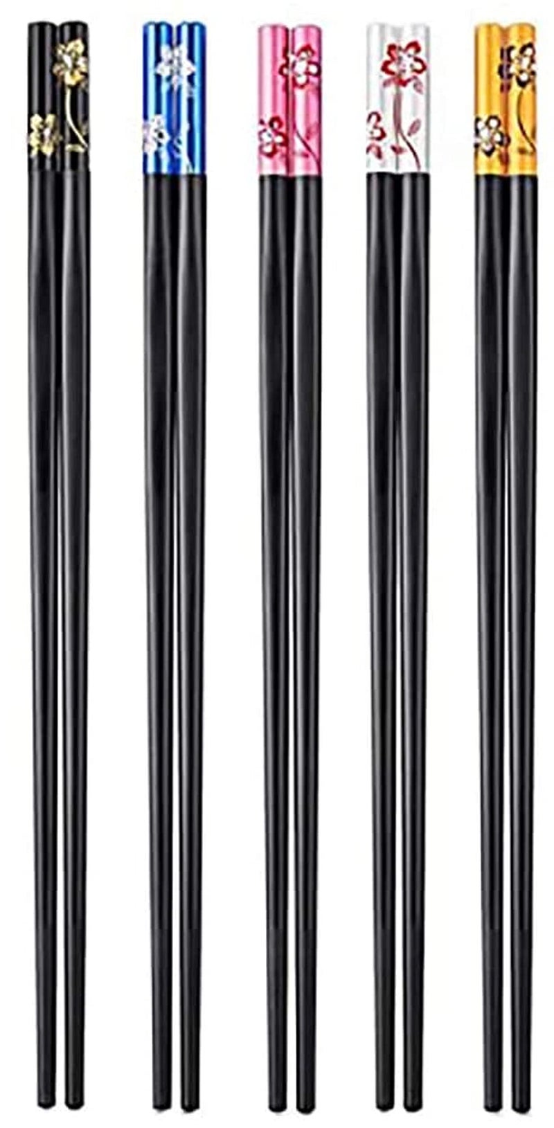 RIANZ Reusable Fiber Glass Chopsticks Dishwasher Safe Japanese Style Lightweight Non-Slip Chop Sticks - Black (5 Pair) - Image 1