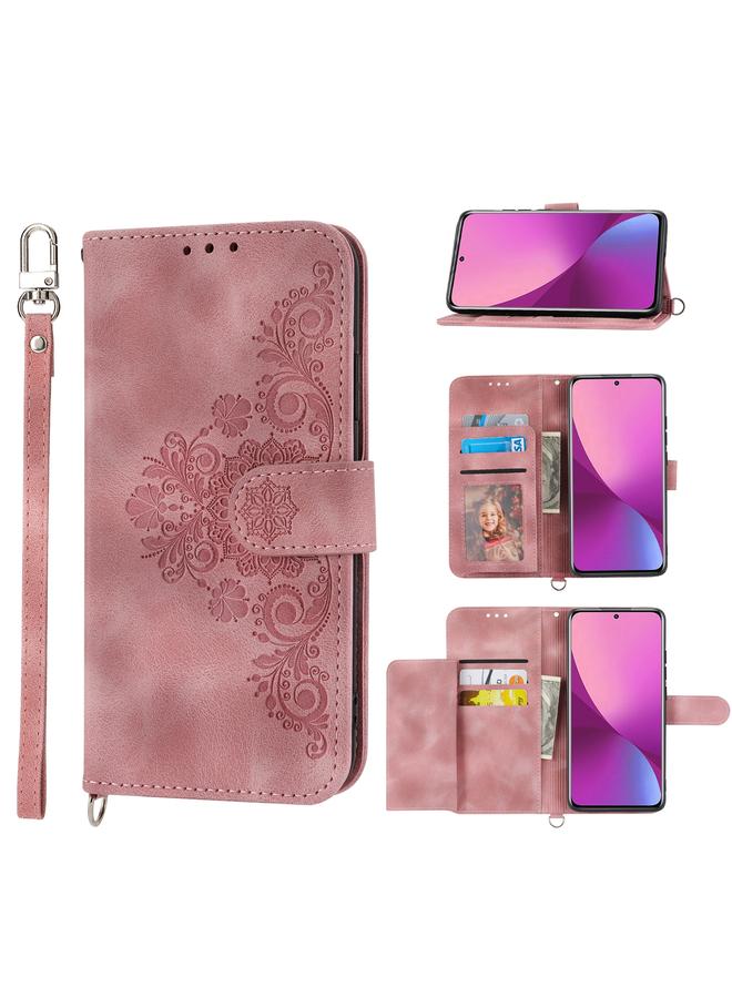 erorex Case For Xiaomi 12 Lite Skin-feel Flowers Embossed Wallet Leather Phone Case - Image 1