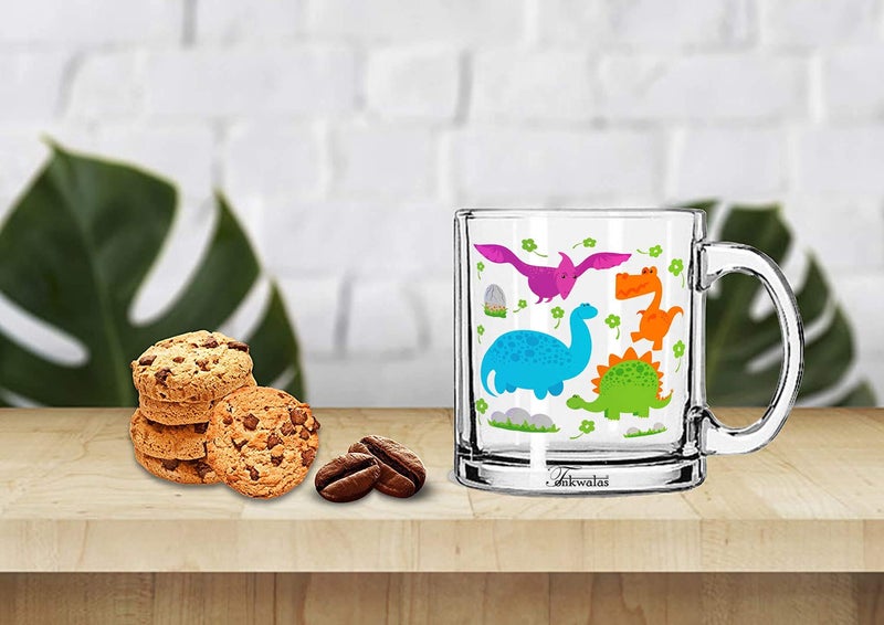 TONKWALAS Funny Dinosaurs Cartoon Printed Transparent Glass Coffee and Tea Mug Gift for Kids, Children (325 ML) - Image 2