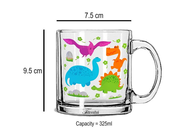TONKWALAS Funny Dinosaurs Cartoon Printed Transparent Glass Coffee and Tea Mug Gift for Kids, Children (325 ML) - Image 3
