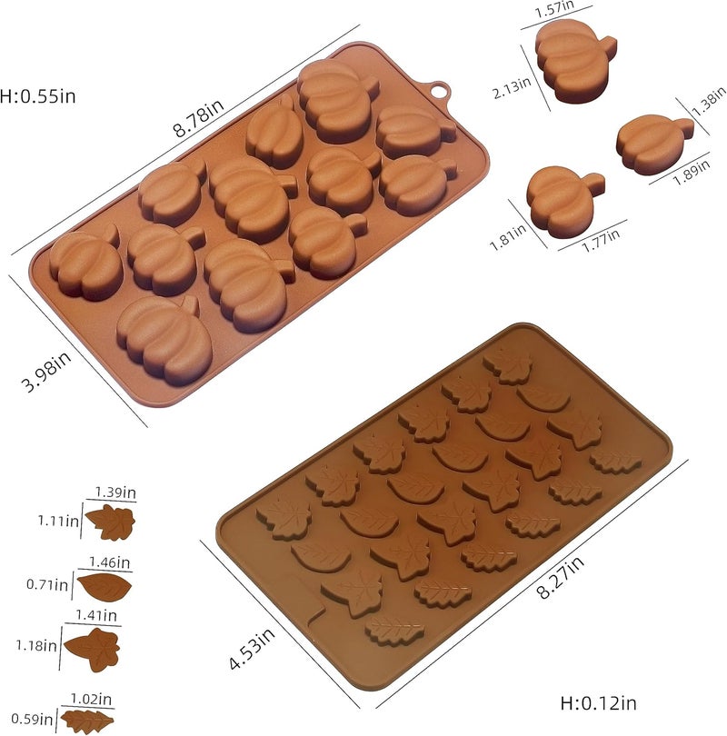 EDUEE Fall Chocolate Molds 4 Pieces Silicone Pumpkin Candy Mold Maple Leaf Shaped Fondant Molds for Thanksgiving Halloween Autumn Harvest Cupcake Cake Topper Decoration - Image 2