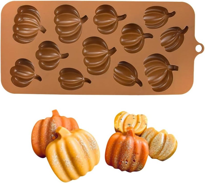 EDUEE Fall Chocolate Molds 4 Pieces Silicone Pumpkin Candy Mold Maple Leaf Shaped Fondant Molds for Thanksgiving Halloween Autumn Harvest Cupcake Cake Topper Decoration - Image 3