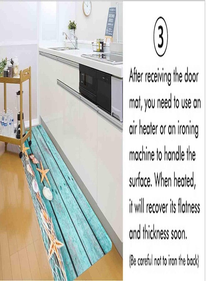 LYFANS Bath Rugs Sponge Foam Absorbent Soft for Bathroom and Kitchen (47x18 inches), Flannel Mat Non Slip Bright 3D Print for Bedside and Living Room(Starfish on Blue Wooden Board) - Image 5