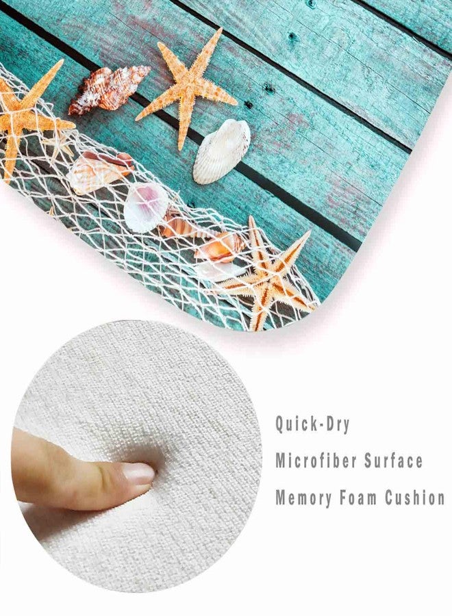 LYFANS Bath Rugs Sponge Foam Absorbent Soft for Bathroom and Kitchen (47x18 inches), Flannel Mat Non Slip Bright 3D Print for Bedside and Living Room(Starfish on Blue Wooden Board) - Image 4