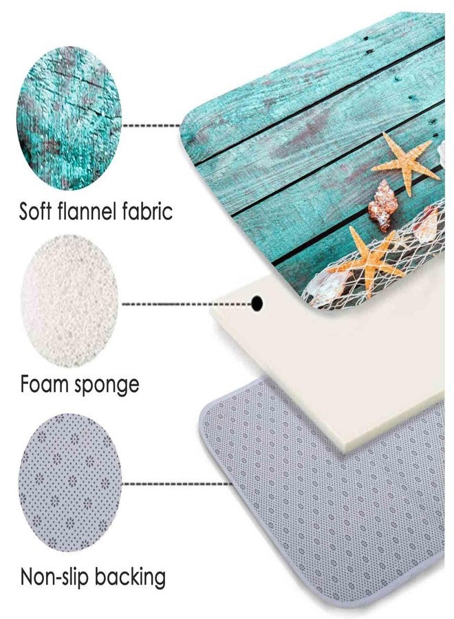 LYFANS Bath Rugs Sponge Foam Absorbent Soft for Bathroom and Kitchen (47x18 inches), Flannel Mat Non Slip Bright 3D Print for Bedside and Living Room(Starfish on Blue Wooden Board) - Image 3