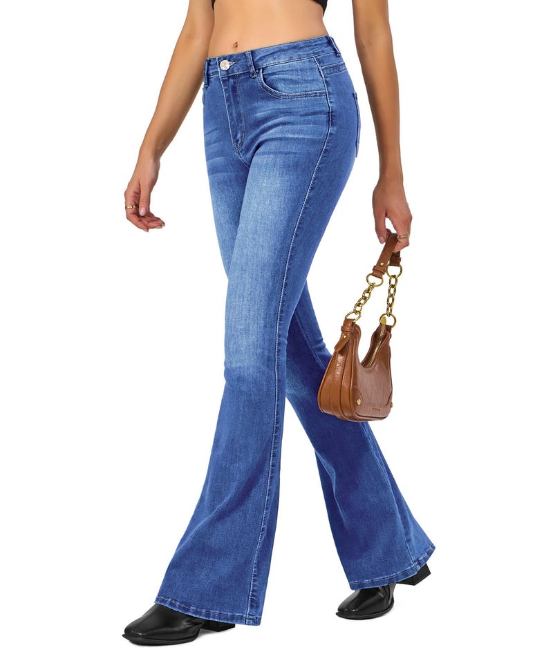 VIPONES Women's Flare Bell Bottom Jeans High Waisted Wide Leg Bootcut Blue Jeans Stretchy Denim Pants - Image 5