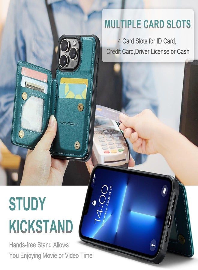 Vinich for iPhone 13 Pro Max Wallet Case with Card Holder, RFID Blocking Credit Slots Kickstand Shockproof Phone Cover Fit for iPhone 13 Pro Max 6.7" Bluish Green - Image 4
