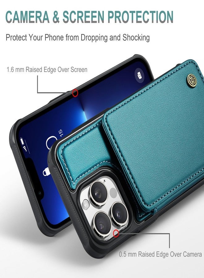Vinich for iPhone 13 Pro Max Wallet Case with Card Holder, RFID Blocking Credit Slots Kickstand Shockproof Phone Cover Fit for iPhone 13 Pro Max 6.7" Bluish Green - Image 3