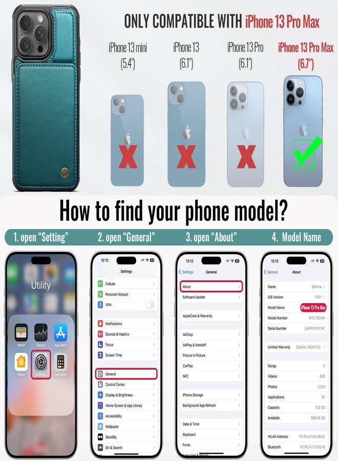 Vinich for iPhone 13 Pro Max Wallet Case with Card Holder, RFID Blocking Credit Slots Kickstand Shockproof Phone Cover Fit for iPhone 13 Pro Max 6.7" Bluish Green - Image 2