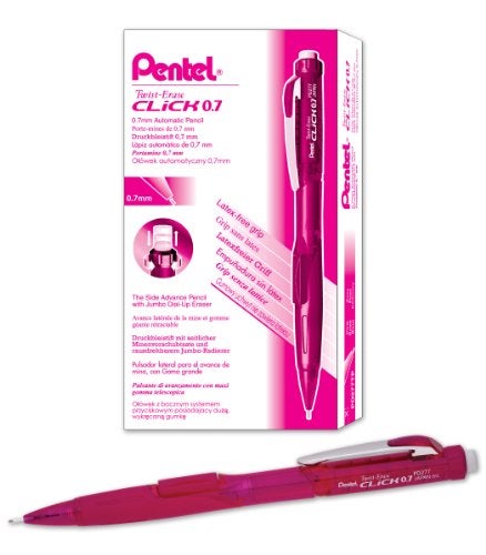 Pentel TwistErase Click Mechanical Pencil 07mm Assorted Pink Barrel Colors Color May Vary Box of 12 PD277TP - Image 1