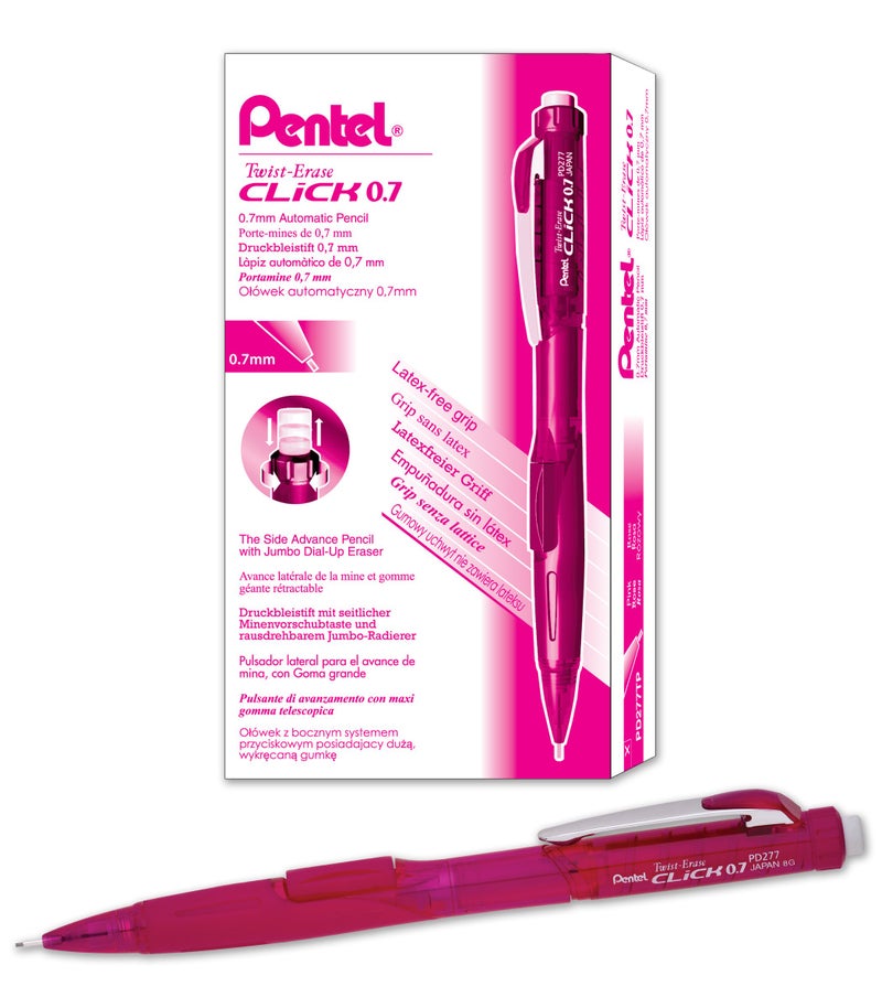 Pentel TwistErase Click Mechanical Pencil 07mm Assorted Pink Barrel Colors Color May Vary Box of 12 PD277TP - Image 2