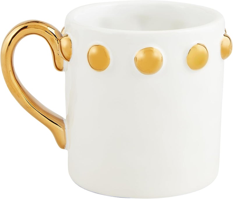 Mud Pie Gold Dot Rim Ceramic Mug 16 oz