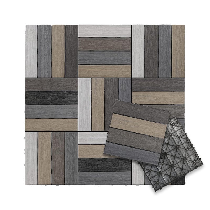 NewTechWood بلاط سطح خارجي مركب سريع التركيب UltraShield Naturale 1 قدم × 1 قدم باللون الرمادي المختلط (10 قدم مربع لكل صندوق) - Image 1