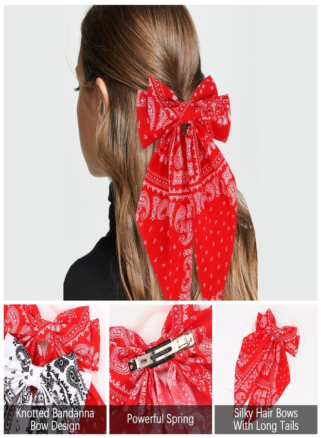 ANBALA 2Pcs Bandana Hair Bows for Women Girls White Red Silky Satin Large Bow Hair Clips Styling Aesthetic Accessories - Image 3