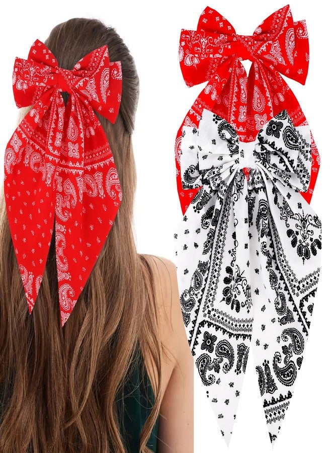 ANBALA 2Pcs Bandana Hair Bows for Women Girls White Red Silky Satin Large Bow Hair Clips Styling Aesthetic Accessories - Image 1