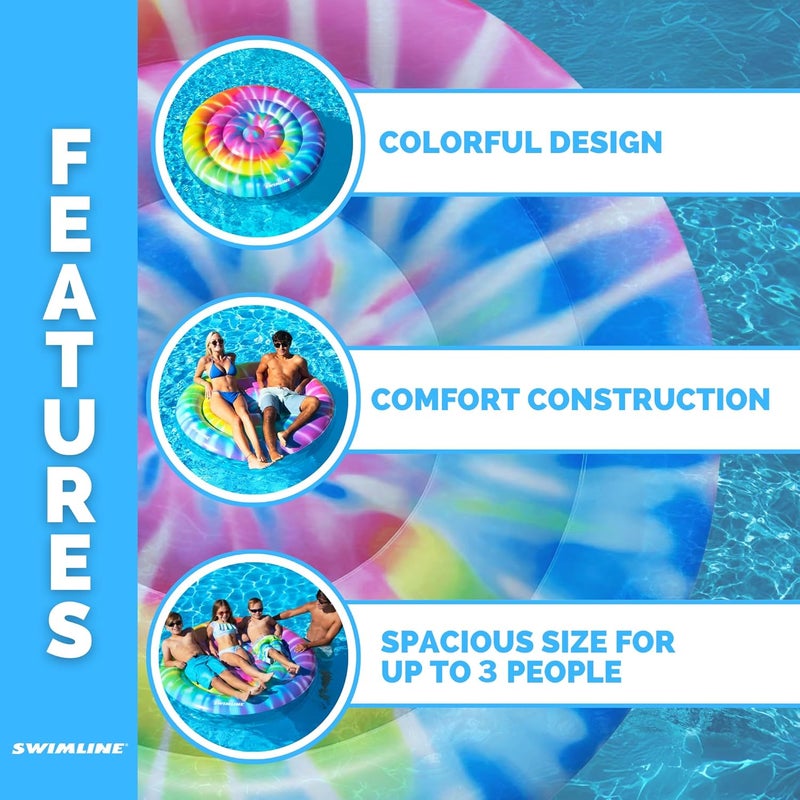 Swimline Original Tie Dye (Spiral) Pool Float – Durable Vinyl Lounger for Adults & Teens – Fun Pool Float for Lake, Beach, or Backyard – Easy to Inflate and Store - Image 4