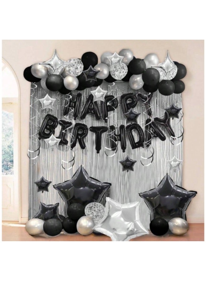 زينة حفلات أعياد الميلاد كاملة 64 قطعة لافتة عيد ميلاد سعيد، بالونات من الفويل، بالونات من اللاتكس، ستارة بشراشيب عدد 2 - Image 5