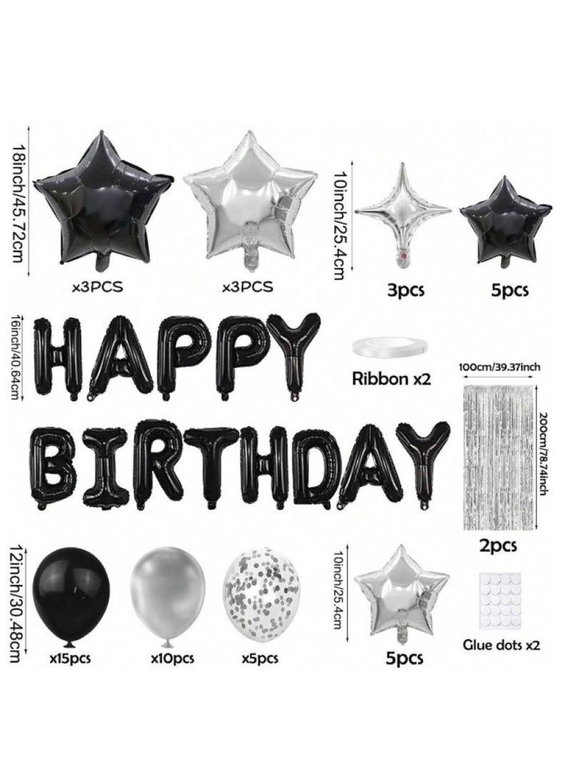 زينة حفلات أعياد الميلاد كاملة 64 قطعة لافتة عيد ميلاد سعيد، بالونات من الفويل، بالونات من اللاتكس، ستارة بشراشيب عدد 2 - Image 2