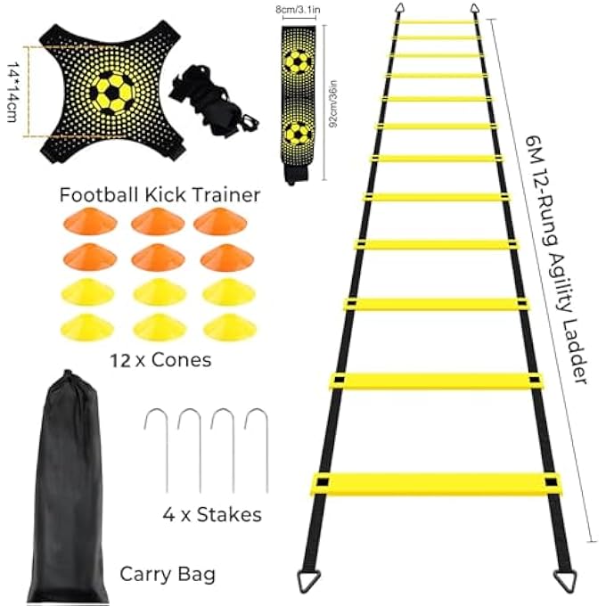 rayihni Football Agility Training Equipment Kit, Sports Speed Agility Ladder 12 Sports Cones And Soccer Kick Trainer, Football Training Equipment Footwork Drills For Kids And Adults With Carrying Bag - Image 2