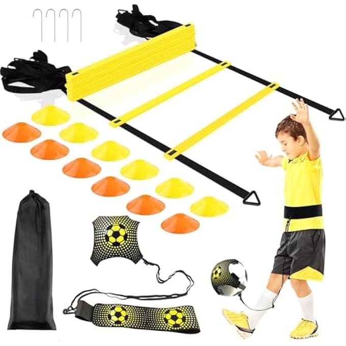 rayihni Football Agility Training Equipment Kit, Sports Speed Agility Ladder 12 Sports Cones And Soccer Kick Trainer, Football Training Equipment Footwork Drills For Kids And Adults With Carrying Bag - Image 1