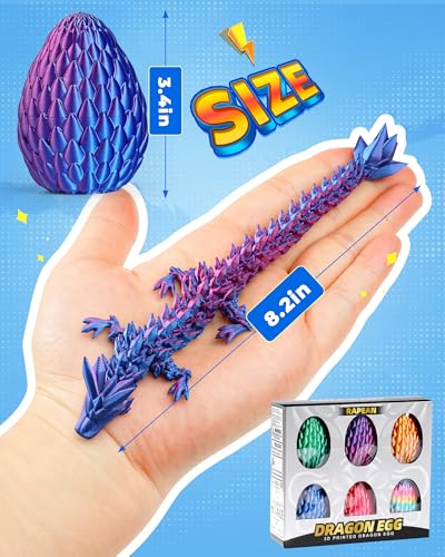 Rapean 8 3D Printed Dragon Eggs Easter Basket Stuffers for Kids and Teens Articulated Dragon Toys for Children Unique Easter Gifts for Boys Girls 6Pack - Image 5