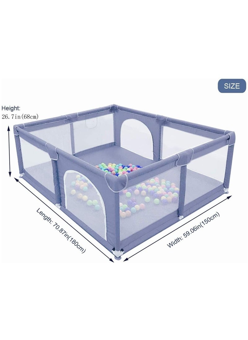 SKY-TOUCH - Baby Playpen 150x180cm Extra Large Playpen for Babies Kids Safe Play Center for Babies with Breathable Mesh and Zipper Door and Toddlers Gives Mommy a Break Grey - Image 1