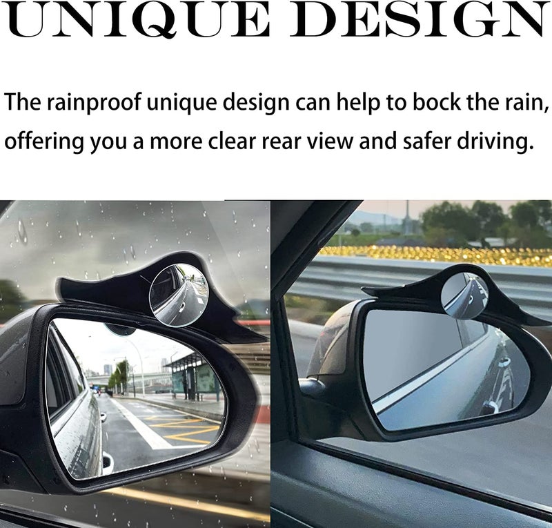 AutoBizarre Bat Shaped 2 in 1 Car Rear View Mirror Rain Eyebrow Weatherstrip Auto Mirror Rain Shield in Carbon Fiber Finish with Adjustable Blind Spot Mirror Set of 2 pcs Compatible with All Cars - Image 2