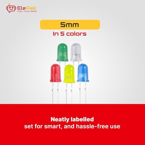 ElePak 5mm Diffused LED Lens (100 Pcs) - Red, Green, Blue, Yellow, White 5 Colors - High Brightness - Electronic Components Kit - DIY Science Project, Decorative Lighting, Toys & Gadgets - Image 3